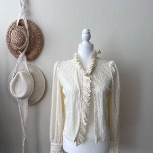 Cream Lace Ruffle Cardigan